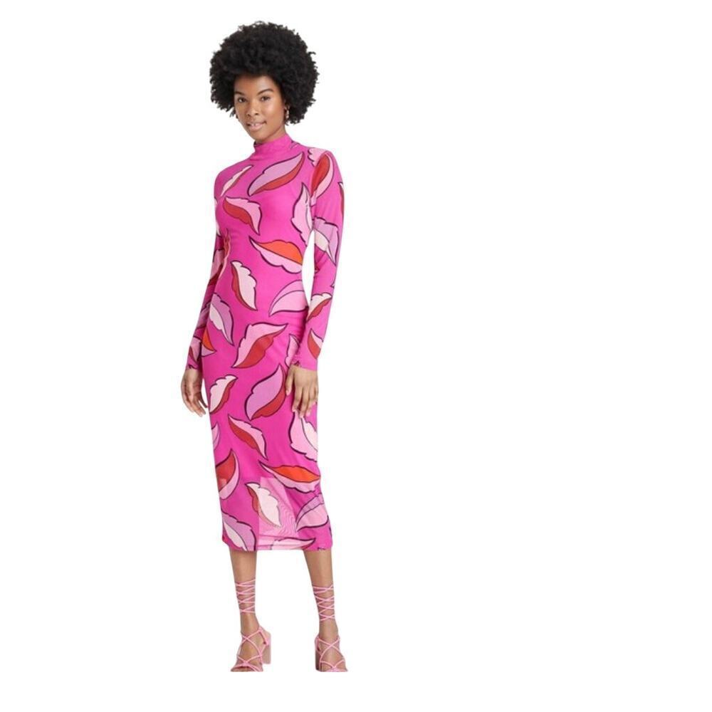 Sammy B Pink Retro Print Dress w/ Slip L